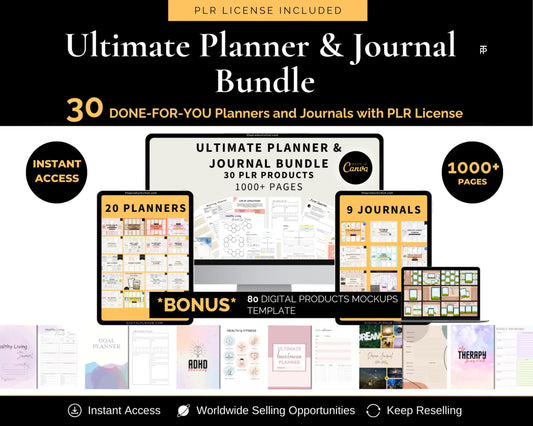 30 Editable Planners and Journals Mega Bundle with Full PLR Rights